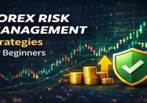 Forex risk management strategies for beginners showing trading chart and protection shield