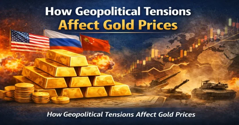 How geopolitical tensions affect gold prices including global conflicts, market uncertainty, and safe haven demand