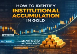 How to identify institutional accumulation in gold showing smart money buy zones and breakout from consolidation