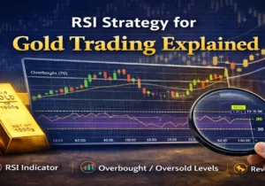RSI strategy for gold trading explained showing RSI indicator overbought oversold levels on XAUUSD chart