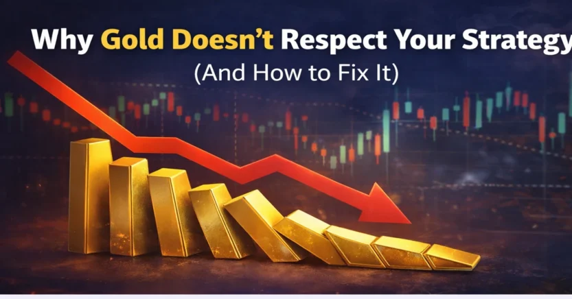 Why gold doesn’t respect your strategy showing falling gold bars and market reversal in trading