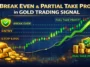 Break even and partial take profit strategy in gold trading signal with entry, stop loss and profit levels
