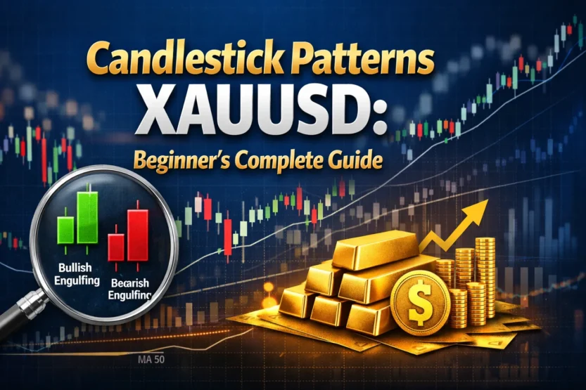 Candlestick patterns XAUUSD guide for beginners with gold chart illustration