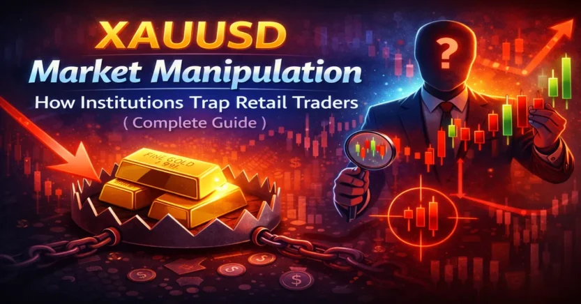 XAUUSD market manipulation showing institutions trapping retail traders in gold trading chart